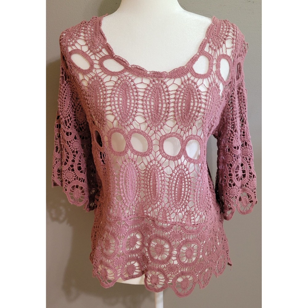 Umgee Open Knit Crochet Boho Top